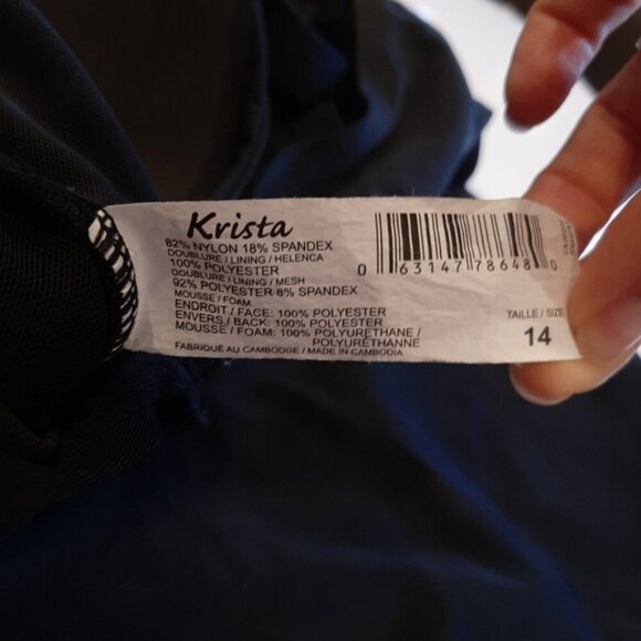 KRISTA One Piece Swimsuit Tropical Floral Panel Solid Black Tummy Control Modest - Picture 12 of 12